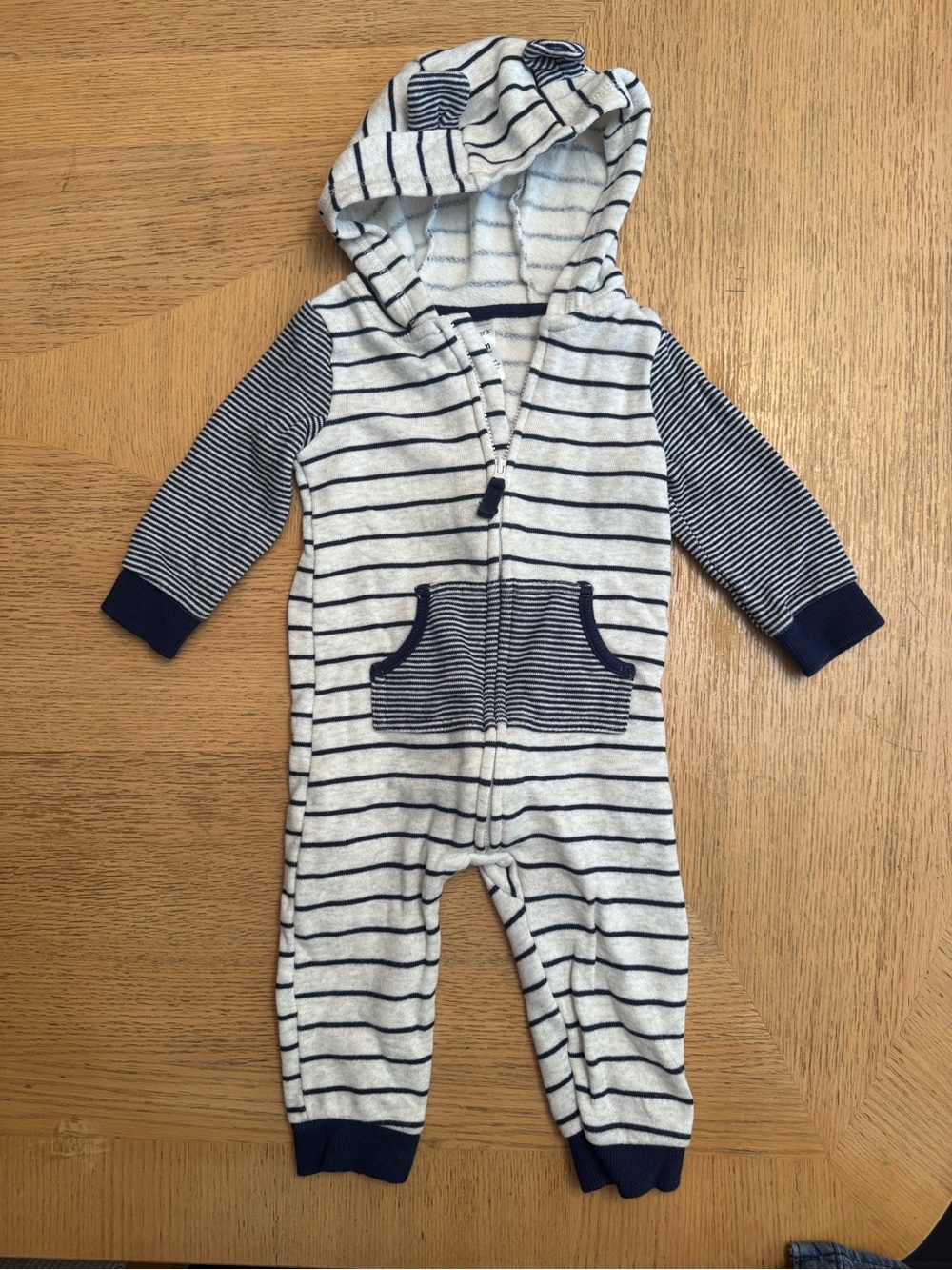 Carter’s Striped Navy & White Hooded Baby One-Piece NWOT